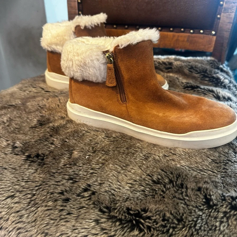 Cole Haan Grandpo Rally Caramel Suede Waterproof Ankle Boots, Size 7